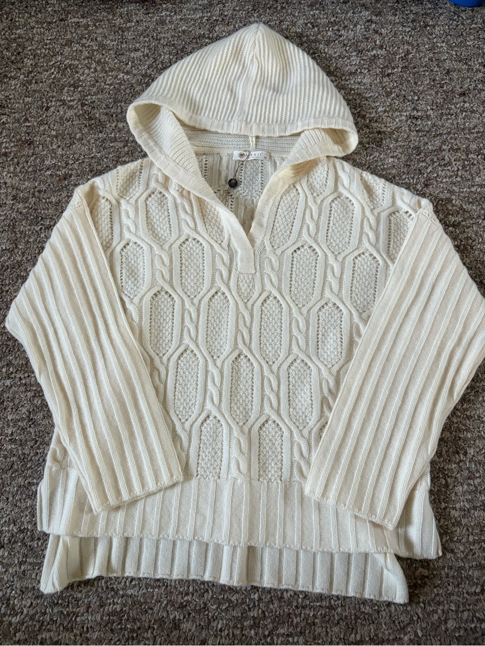 Hooded Cable-Knit Sweater - Cream